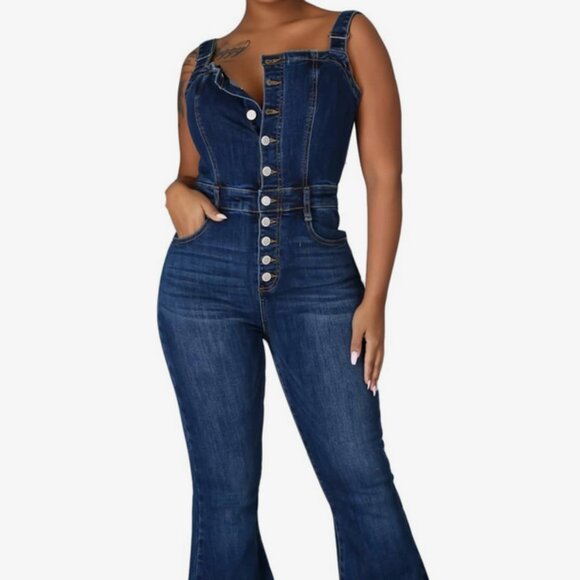 Cantao Denim Bodycon Button Front JUmpsuit - Size 4 - Picture 1 of 10